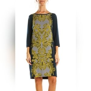 Banana Republic Women's Medium Leaf Diamond Print Blue Shift Slip Dress